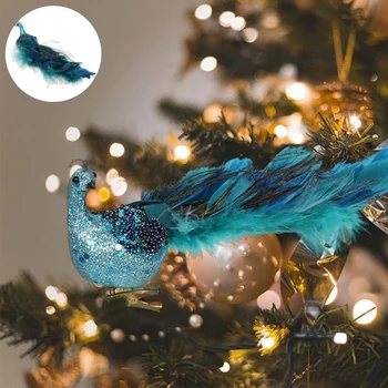 12in Povas Kalėdų Papuošalai Glittered Paukščių Clip-On Povas Turkis Povas Kalėdų Dekoracijas Naujųjų Metų 2023 Kalėdos