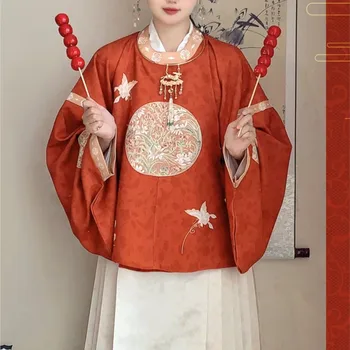 2023 Ming Dinastijos Hanfu Mamian Suknelė Moterų Apvalios Kaklo Chalatas, Švarkas Sijonas Pipa Rankovės Arklių Veido Sijonas Rudens Žiemos Kostiumas