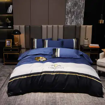 2023 naujas keturių dalių patalynės mados medvilnės dvigubai buitinių lova lapas antklodė padengti sujungimas dizaino patalynės karinio jūrų laivyno balta juoda spalva