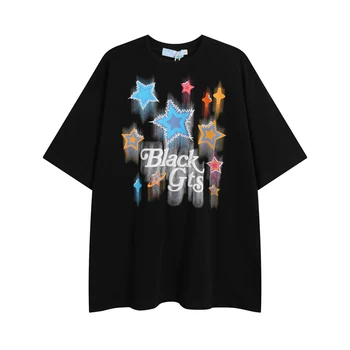 2023 Vasaros Hip-Hop ' o T-shirt Star Laišką Modelio Spausdinimo Gatvės Mados Atsitiktinis Laisvi marškinėliai Vyrams ir Moterims