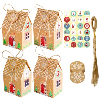 24sets Kalėdų Kraft Popieriaus Langelį Namas Formos Saldainių Dėžutės Su Numerio Lipdukas Dovana Žymeklį Kanapių String Šalies Naudai Kalėdos Noel Navida