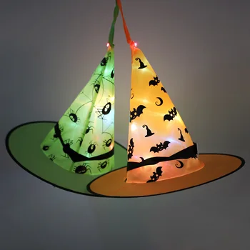 38CM LED Dekoratyvinis Žėrintis Wizard Hat Printing Wizard Hat Helovinas Wizard Hat Pakabukas Su Kaklaraištis Virvę Dvasios Bat