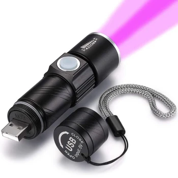 395Nm UV Žibintuvėlis Lempos USB Įkraunamas LED Žibintuvėlis atsparus Vandeniui Tikrinimo Augintinio Šlapimo Žibinto Lemputė
