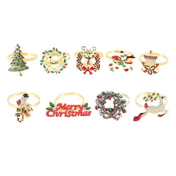 9 Vienetų Kalėdinių Servetėlių Žiedai Nustatyti Metalo Kalėdų Servetėlių Laikiklį Kalėdų Eglutė Servetėlių Žiedas Dekoras