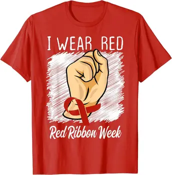Aš Dėvėti Raudonos, Raudonojo Kaspino Savaitę Sąmoningumo Juostelės Unisex Marškinėliai ilgomis rankovėmis