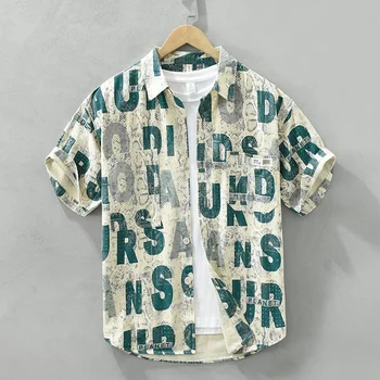 Camisas Para Hombre 2023 Japonijos Abėcėlė Atspausdintas Trumpas Rankovės Atsitiktinis Marškinėliai Vyrų Mados Literatūros Tendencija Laisvi Marškinėliai Vyrams