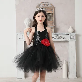 China Tiulio Suknelė Bamblys Merginos Gėlių Šalies Princesė Suknelė Vasaros Elegantiškas Gown Dress Tutu Tinklelio Suknelė Su Plaukų Užsegimas 2vnt Rinkiniai