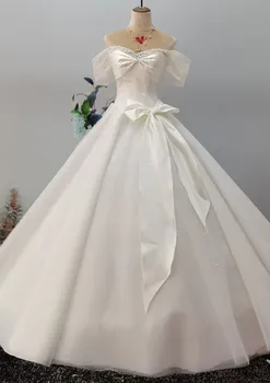 CloverBridal tikrojo Vaizdo įrašo vestidos de novia Daug Perlai Laivapriekio kaklaraištis Satino Vestuvių Suknelės Moterims 2022 Nuotakos apdaras mariage WW8299