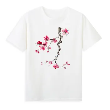 Dažai Dažymo Peach Blossom T-shirt Vasaros trumpomis Rankovėmis Atsitiktinis Tees Moterų Top Pigūs moteriški Drabužiai A0124