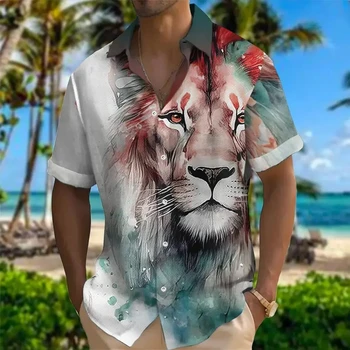 Derliaus Tigras spausdinti Vyrai Trumpas Rankovėmis atvartas Marškinėliai 3D Spausdinimo Gyvūnų Modelio Kasdien Atsitiktinis Gatvės Negabaritinių Mados Vyrai marškinėliai