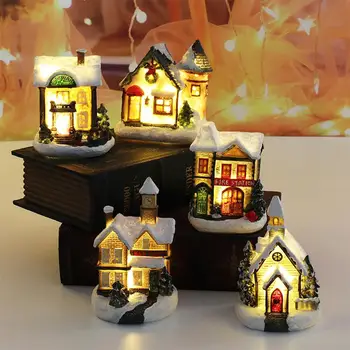 Derva Kalėdų Sniegas Namas LED Kaimas Nustatyti Darbastalio Apdaila Kalėdų Dovana Draugams, Šeimai