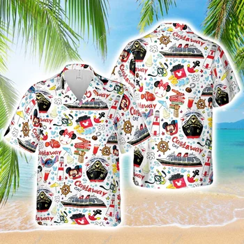 Disney Cruise Havajų Spausdinti Marškinėliai vyriški moteriški Mados Mygtuką Trumpas Rankovės Marškinėliai Disney Cruise Mickey Havajų Marškinėliai Vyrams