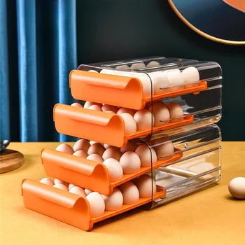Dvigubo sluoksnio Kiaušinių talpinimo Šaldytuve 32 Tinklų Kiaušinių Laikiklį skaidraus Plastiko Šviežių saugojimas Saugojimo Dėžės ant kitos Kiaušinių Organizatorius
