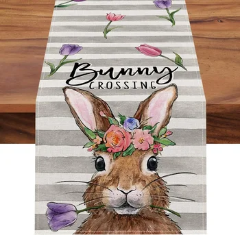 Easter Bunny Stalo Runner Triušis Tulip Gėlių Virtuvės Valgomojo Stalo Dekoro Juostelės Juokinga Namų Puošybai Atostogų Šalis Tiekimo