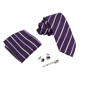 Ikepeibao Kokybės Kaklaraištis Rinkinys Vyrams Violetinė Dryžuotas Kaklaraištis ir Nosinė, Raudona Necktie Vyras Corbatas Hombre Kišenėje Aikštėje Vestuvių Kaklaraištis