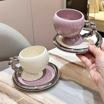 ins stiliaus kremas įstrižai kavos puodelį, gerai atrodo keramikinis puodelis & lėkštė set home office popietės arbata latte puodelis