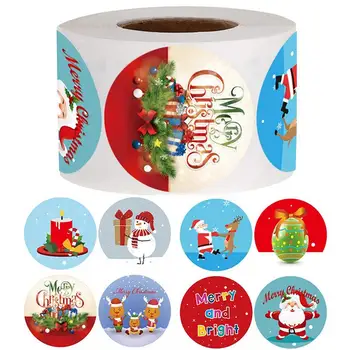Kalėdų Voko Lipdukai 500pcs/roll Kalėdų Etiketės, Plombos 8 modelius Dekoratyviniai Lipdukai Dovanų Maišeliai, Atvirukai, Popieriaus