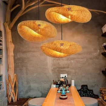 Karšto Pardavimo Bambuko Pakabukas Lempa, Restoranas Bambuko vytelių Umbra Šviestuvai Sieniniai šviestuvai HandmadeNatural Rotango Vytelių E27 LED