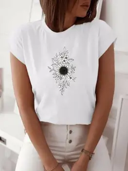 Mada Marškinėliai Gėlė Gražių Stiliaus Tendencijos Lady trumpomis Rankovėmis Spausdinti Drabužiai Moterims Pavasario Vasaros Moterų Tee Grafinis T-shirt