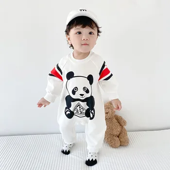 Naujagimio Mergaitės Berniukai Bodysuit Drabužių Rudens Romper Medvilnės Kawaii Panda Print Komplektus Ilgomis Rankovėmis Kūdikiams, Vaikiška Onesie