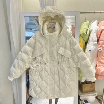Naujas Žiemos Ultra Light 90% Baltųjų Ančių Pūkais Chalatą Su Gobtuvu Šiltas Parko Outwear Moterų Atsitiktinis Užtrauktukas Prarasti Puffer Jacket 2023