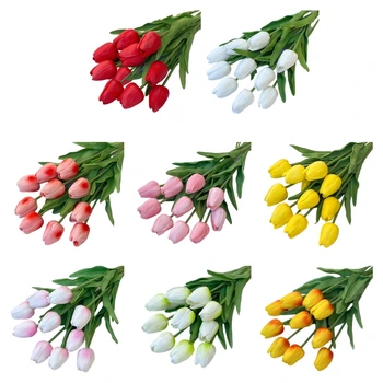 Nekilnojamojo Touch Tulpės, Dirbtinės Gėlės 10 Vnt PU Gėlių kompozicijų Puokštę Namų Biuro Vestuvių Papuošalai
