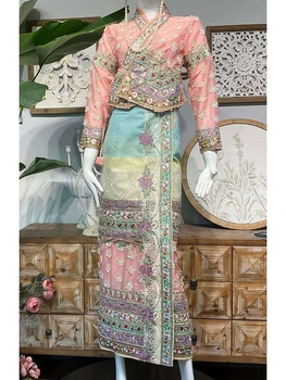 Nėriniai Tailando Moterų Suknelė Siuvinėjimo Pavasarį Rožinė