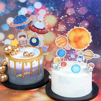 Pyragas Apdaila Plug-in Kortelę Įdėkite Planetos Modelis Astronautas skraidančia Lėkšte Pyragas Apdaila Įdėkite Kortelę Kepimo Priedai