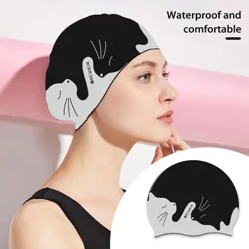 Spausdinti Plaukti Kepurės Animacinį Modelį, Vaikai Silikoninis Vandeniui Plaukimo Skrybėlę Sausų Plaukų, Ausų Apsaugos Unisex Nardymo Kepurė su Ausimis