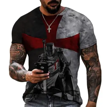 Tamplieriai 3D Print T-Shirt Vyrams Retro Samurajus Modelis Europos ir Amerikos Gatvės Marškinėliai vyriški O-kaklo Tees Viršūnes 2023