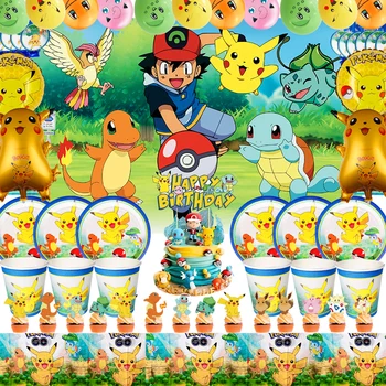 Tema Pokemon Pikachu Gimtadienio Apdailos Berniukas Suaugusiųjų Gerbėjai Stalo Šalis Tiekia Skardos Taurės Vystymo Latekso Ballon Žaislas Dovanos