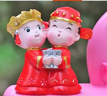 Tradicinis Dervos Kinijos lėlės apdailos tortas topper susituokusi pora vestuvių tortas toppers vestuvių kambario dekoracijas figūrėlės