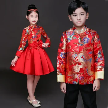 Vaikai Cheongsam Princesė Suknelė Mergaitėms Suknelė Sluoksniuotos Sijonas Kinijos Retro Stiliaus Kostiumai Kinijos Guzheng Veiklos Drabužius Priimančiosios