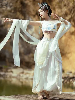 VANDENS Hanfu Kostiumas Kinijos Vakarų Egzotinių Stiliaus Plaukioja Šokių Moterų Kostiumai, Pasakų Cosplay Dunhuang Skraiste Princesės FemaleWhite