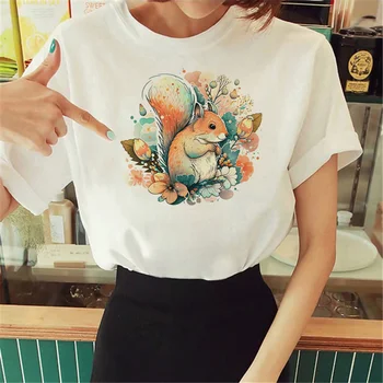Voverė marškinėlius moterims juokinga grafinis Tee mergina dizainerio drabužių
