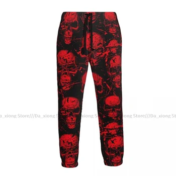 Vyrai Poilsiu Kelnės Raudonos Grėsmingas Kaukoles Vyras Sweatpants Streetwear Laisvalaikio Vyriškos Kelnės
