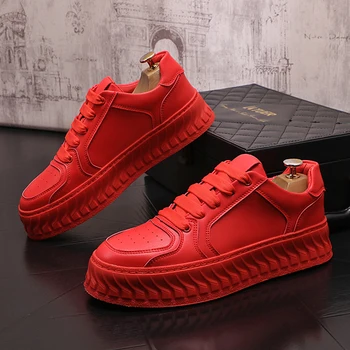 vyrai prabangos natūralios odos batų nėrinių butai batų, jaunimo gatvės stiliaus kvėpuojantis sportbačiai raudona balta platforma, avalynė