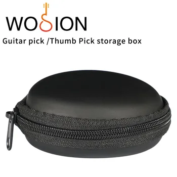 Wosion Gitara pasirinkti saugojimo dėžutė. Juoda saugojimo užtrauktukas dėžutė, maišelis gali atlikti kelis susitvarko，nykščio kirtikliai. lengva nešiotis.