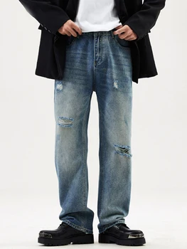 YIHANKE Naujas Stilius Ripped Jeans vyriški Amerikietiško Stiliaus High Street Prarasti Tiesiai Retro Ilgas Kelnes Streetwear Vyrų Baggy Jeans