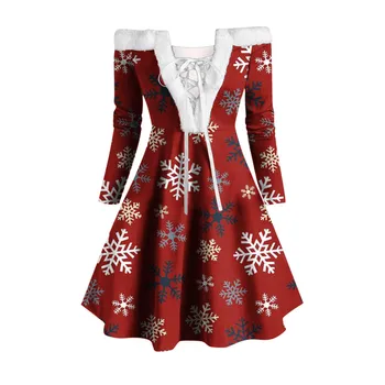 Žiemą Moterys Kalėdų Suknelė Elegantiškas Snaigės Off Peties Ilgomis Rankovėmis Dirbtiniais Kailiais Apykaklės, Šaliai Linija Suknelė Kalėdų Kostiumai 2023