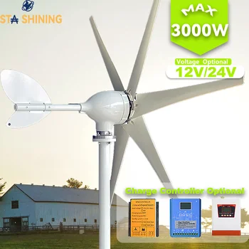 【Didesnis-Išėjimo】Horizontalios Vėjo Turbinų Generatorių 3000W vėjo malūnas w/MPPT Kroviklis/Hibridinės Saulės ir Vėjo Energijos Sistemą, Namuose 6 Peiliukai